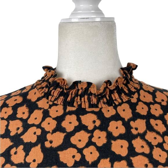 Who What Wear Stamped Floral Shift Dress Black Linen Blend Medium Puff Shoulders - Picture 5 of 16